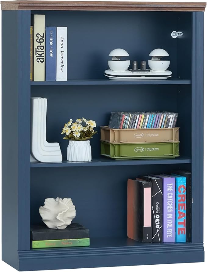RWYHG 43" Blue Tall Bookshelf Set of 2, 3-Tier Thick Wooden Book Shelf - Image 9