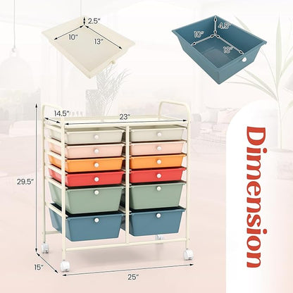 LDAILY 12 Drawer Rolling Storage Cart, Craft Cart Organizer on Wheels w/Metal - Image 3