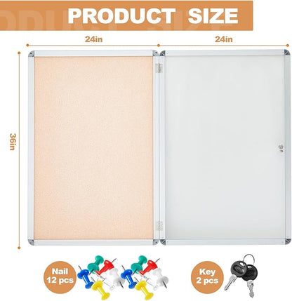 Geetery 36 x 24 Inch Enclosed Fabric Bulletin Board Tamperproof Lockable - Image 2
