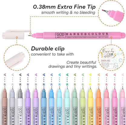 HANKU 0.38mm Fine Point Pen, 16 Pack Colored Fineliner Bible Pens No Bleed - Image 2