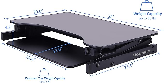 Rocelco 32" Height Adjustable Standing Desk Converter - Image 5