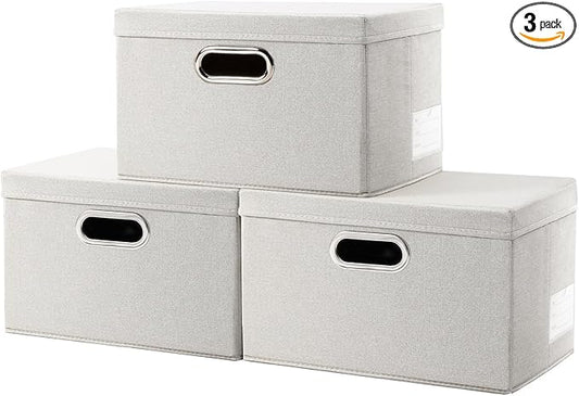 PRANDOM Storage Bins with Lids Linen Fabric Foldable Storage Boxes Organizer by Prandom