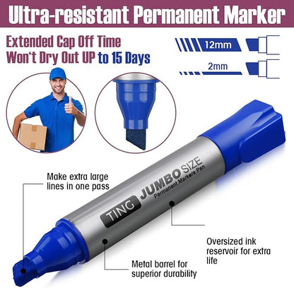 Fuutreo 10 Pack Jumbo Permanent Markers Bulk Large Chisel Tip Permanent Markers - Image 4