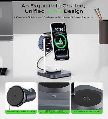 Gumosh Qi2.2 Charging Station for Apple, 25W 3 in 1 Magsafe Charger Stand - Image 7
