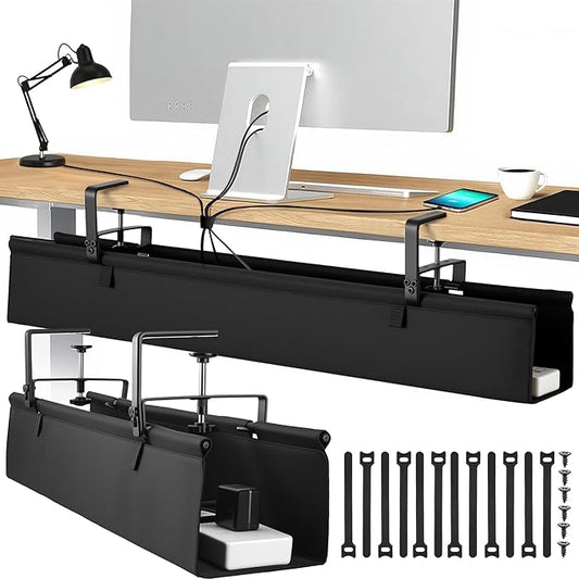 Desk Cable Management Tray, Fabric Cable Organizer, No Drill Large Clamp/Screw by Uawsyut