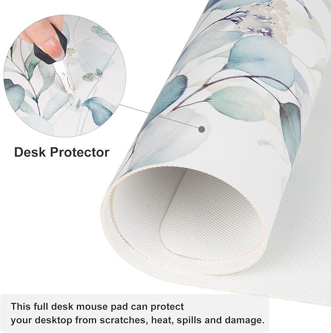 QIYI Large Mouse Pad, Cute Green Leaves Desk Mat - Image 4