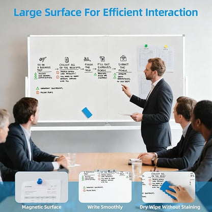 VOWNER Double-Sided Magnetic Whiteboard, Reversible Rolling White Board - Image 3