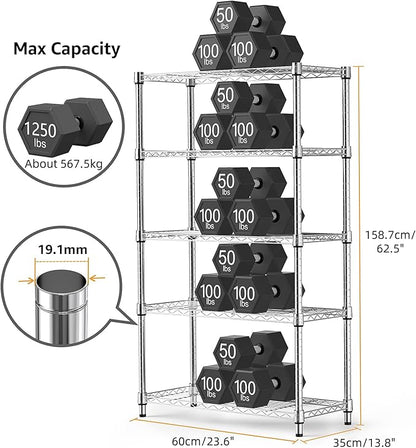 M MZG 1250 lbs Steel Heavy Duty 5-Tier Utility Shelving Unit Steel Organizer - Image 3