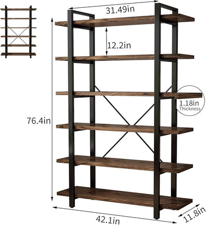 AY-AOYUAN Solid Wood Bookcase and Book Shelves Wood and Metal Shelving Unit 6 - Image 2