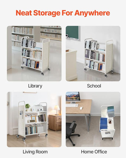 VEVOR Rolling Library Book Cart, 330 lbs Capacity, 38.2 x 20.3 x 48.2-Inch - Image 8
