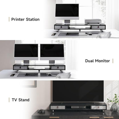 Fenge Dual Monitor Stand with 2 Drawers, 42.5 Inches Large Computer Riser - Image 7