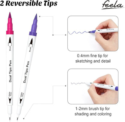 feela 100 Colors Dual Tip Brush Pens - Image 4