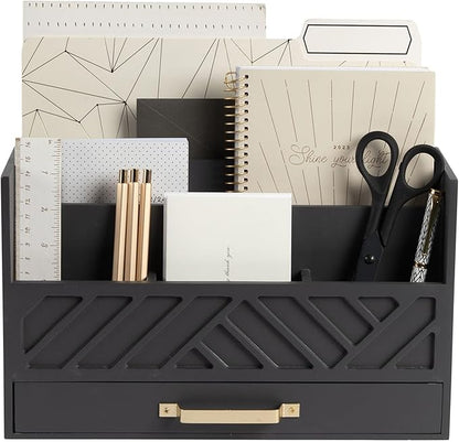 BLU MONACO | Grey Wooden Desk Organizer by Blu_Monaco