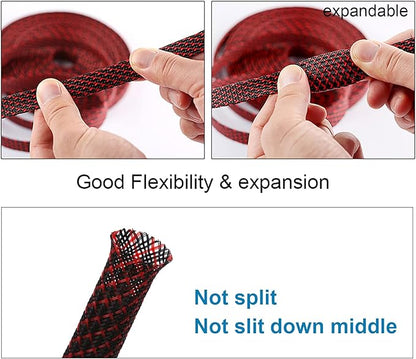 100ft - 1/2 inch PET Expandable Braided Sleeving – BlackRed – Alex Tech Braided - Image 5