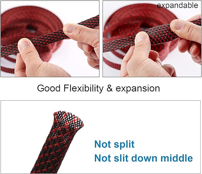 25ft - 1 inch PET Expandable Braided Sleeving – BlackRed – Alex Tech Braided - Image 5