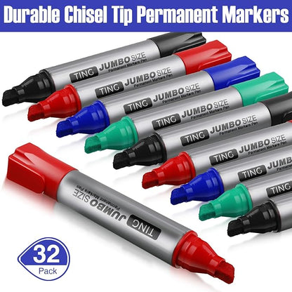 Fuutreo 32 Pcs Jumbo Permanent Markers Bulk Large Chisel Tip Permanent Markers - Image 2
