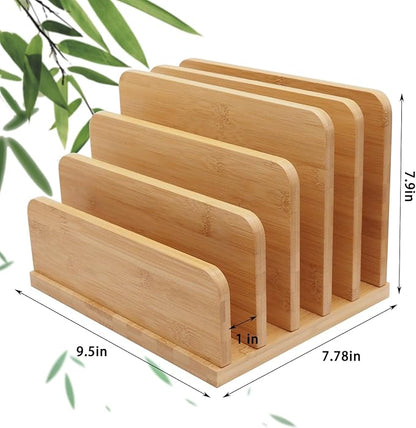 Deefielly Desk File Mail Organizer Countertop, 5 Slots Bamboo Folder Sorter - Image 2