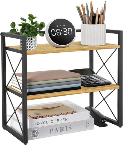 YINMIT Desktop Shelf Organizer, 2 Tier Office Shelves, Wood Desk Organizer by YINMIT