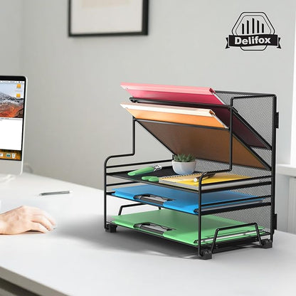 Desk File Organizer, 3-Tier Letter Tray Paper Organizer and 2-Pocket Metal - Image 6