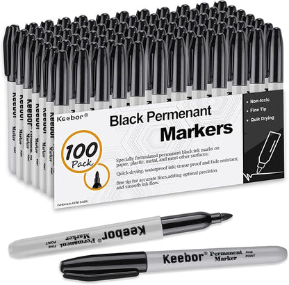 Keebor Black Permanent Markers Bulk of 100 Pack, Fine Point Permanent Marker Set - Image 6