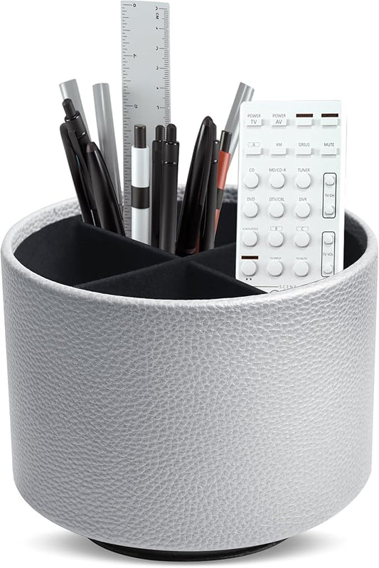 Hennaja Round Leather Art Supply Organizer, Remote Control Holder, 360 Degree by Hennaja