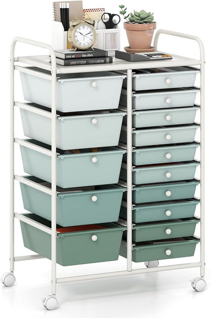 GOFLAME 15-Drawer Rolling Storage Cart, Craft Storage Cart by GOFLAME