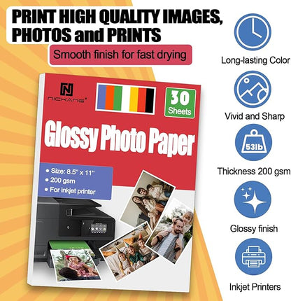 NICKANG Glossy Photo Paper 8.5x11, 53 LB/200 gsm, 30 Sheets, Letter Size - Image 6