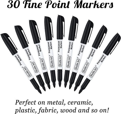 Shuttle Art Permanent Markers, 30 Pack Black Permanent Marker set, Fine Point - Image 2