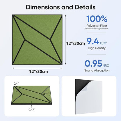 UNECHO 12 Pack 12" X 12" X 0.47" Acoustic Panels - Image 3