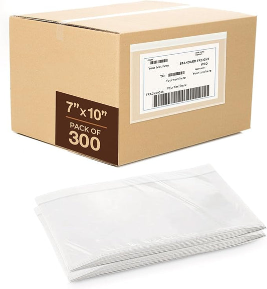 7x10 Shipping Label Sleeves 300 Pack- Strong Adhesive Back by FLEXTRIBE