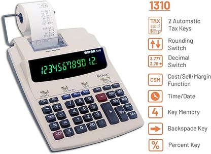 Victor 1310 Big Print Printing Calculator, 12-Digit LED Display, Fast Ink-Free - Image 4