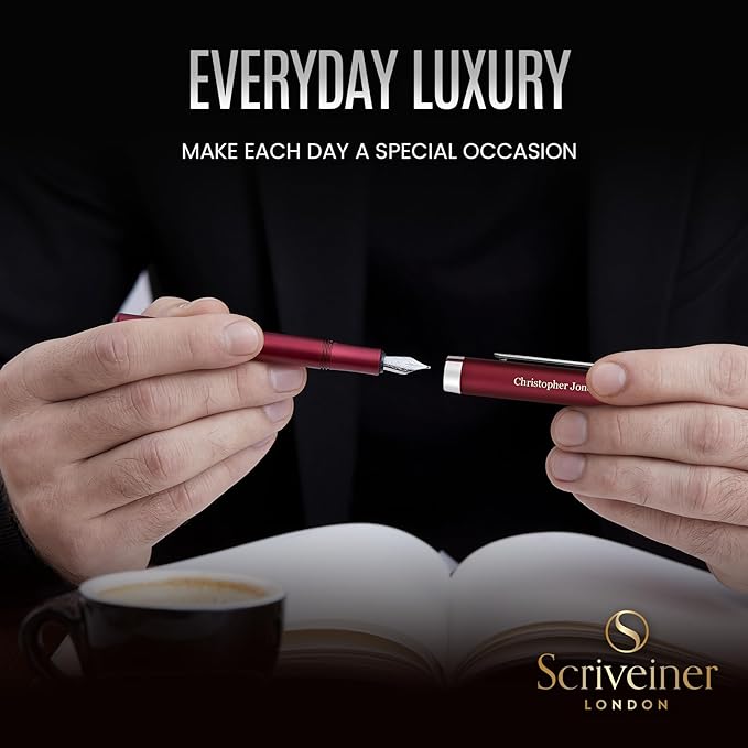 Scriveiner Personalized Luxury EDC Fountain Pen, Stunning Matt Red Pocket Pen - Image 8