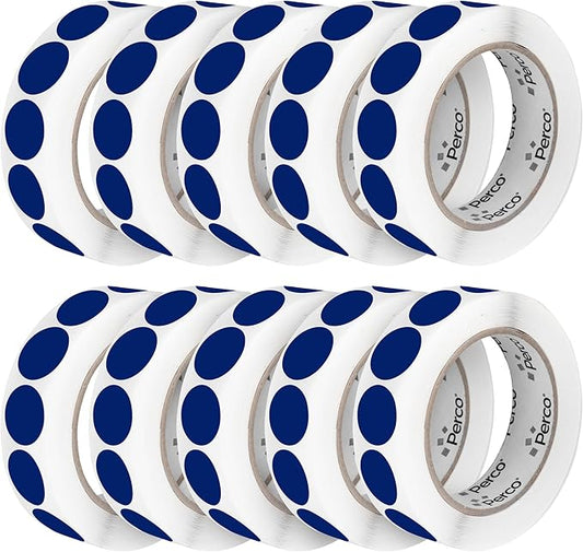 Perco Dark Blue 1-Inch Perforated Circle Dot Sticker Labels — 10 Rolls by Perco