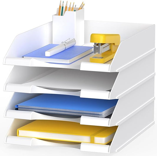 4 Pack Stackable Paper Trays for Letter Documents, Desktop File Organizers for by Delifox