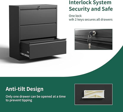 Yukimo 3 Drawer Lateral File Cabinet, File Cabinets - Image 5