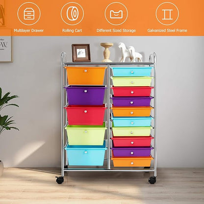 GOFLAME 15-Drawer Rolling Storage Cart, Craft Storage Cart - Image 4