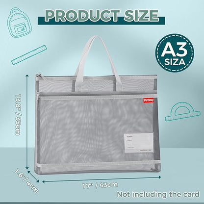Pendancy Mesh Zipper Pouch A3 Size, Large Double Pocket Lightweight Nylon - Image 2