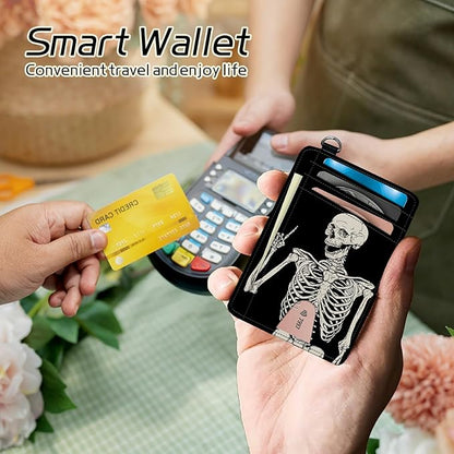 BWEGRHE Small Travel Wallets, Skull Skeleton Slim Minimalist Front Pocket Wallet - Image 4