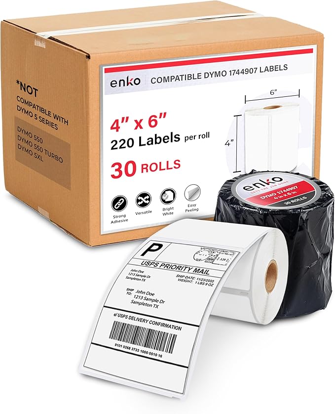 enKo Compatible Zebra 4x6 Label and Dymo Labels 1744907 by enKoProducts
