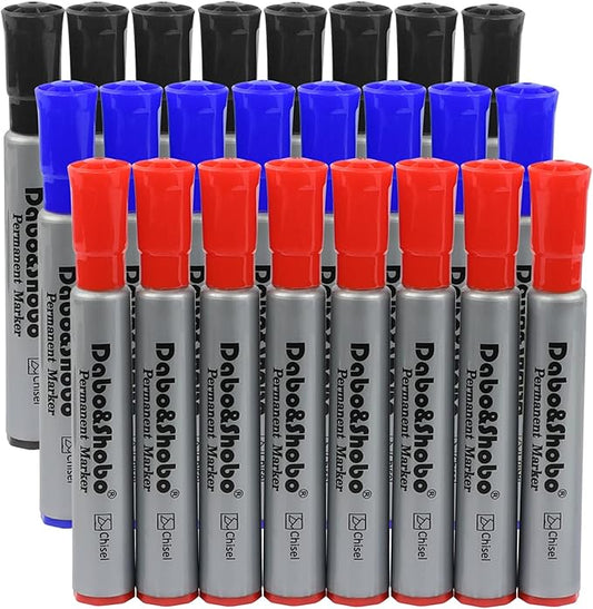 Dabo&Shobo Permanent Markers 24 Count, 3 Assorted Colors, Chisel Point by DaboShobo