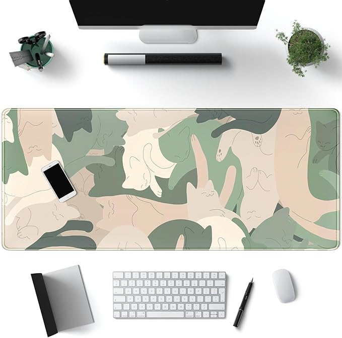 Green Simple Cat Desk Mat Sleeping Cute Long Cool Mouse Pad by Mechanical+Cattle