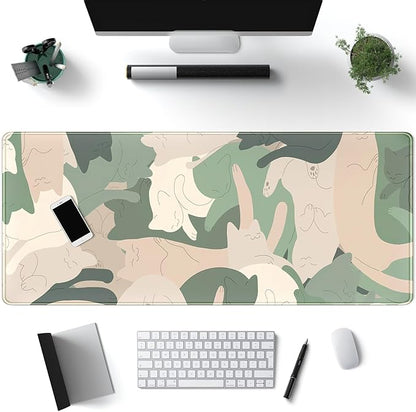 Green Simple Cat Desk Mat Sleeping Cute Long Cool Mouse Pad by Mechanical+Cattle
