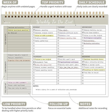 104 Pgs Weekly To Do List Notepad, 52 Duplex-Printed Undated Sheets 100 - Image 2