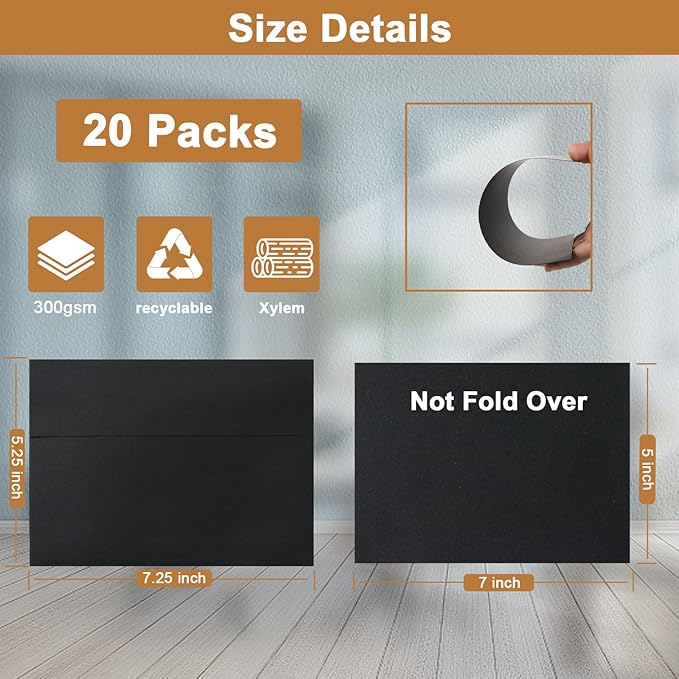 Silunkia Black Blank Note Cards and Envelopes 5 x 7 Heavyweight Flat Cardstock - Image 2