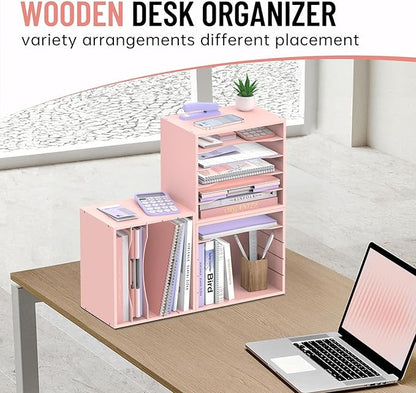 SHARKWOODS 5-Tier Wood Desk Organizer, Paper Tray Organizer - Image 2