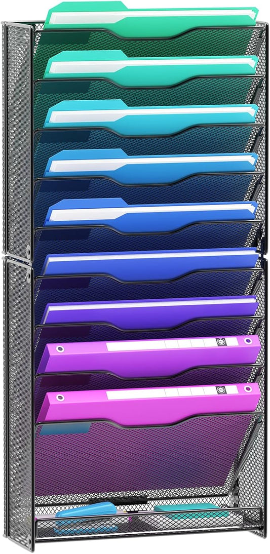 VEESUN 10 Tier Hanging Wall File Organizer, Wall File Holder Organizer Mounted by VEESUN