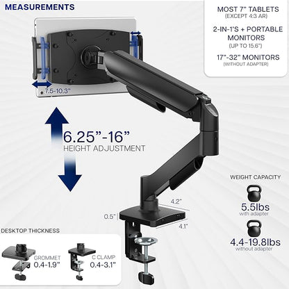 VIVO Height Adjustable Counterbalance Mechanical Arm Tablet Desk Mount - Image 3