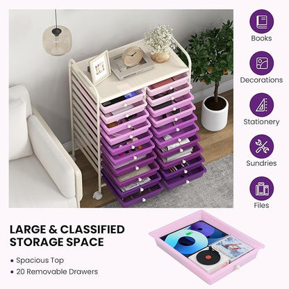 Happygrill 20-Drawer Organizer Cart Tools, Mobile Utility Storage Cart - Image 3