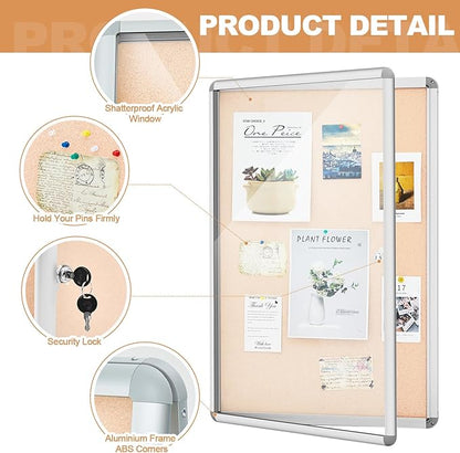Geetery 36 x 24 Inch Enclosed Fabric Bulletin Board Tamperproof Lockable - Image 3