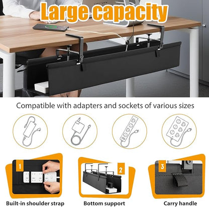 Oxford Cloth Under Desk Cable Management Tray, No-Drill 36" Desk Cable - Image 2